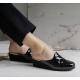 Mule d'interieure HELLER Femme compensée 5cm Vernislux Noir matelassée MORANDINI Doublure cuir