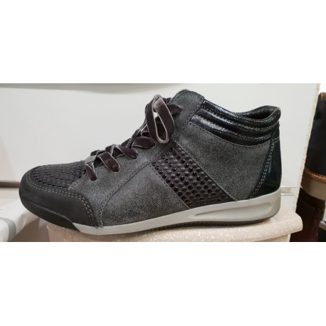 Basket montante 44487 ROM STF de ARA à lacet + zip cuir NUBUCK GRIS + PAILLETTES semelle amovible