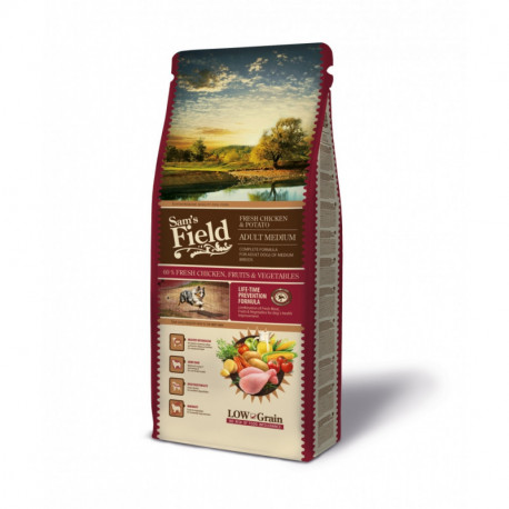 Croquettes Chien Pauvre en céréales Sam's Field Fresh Adult Medium Chicken & Potato Sac de 2.5 ou 13 kg Croquettes Chien Pauvre en céréales Sam's Field Fresh Adult Medium Chicken & Potato Sac de 2.5 ou 13 kg