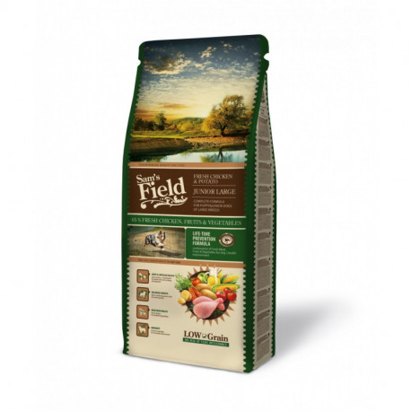 Croquettes Chien Pauvre en céréales Sam's Field Fresh Junior Large Chicken & Potato Sac de 2.5 ou 13 kg Croquettes Chien Pauvre en céréales Sam's Field Fresh Junior Large Chicken & Potato Sac de 2.5 ou 13 kg