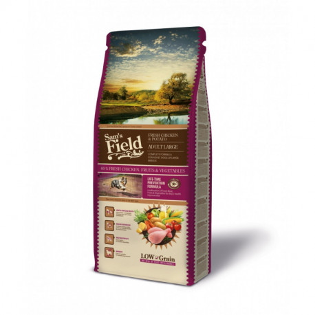 Croquettes Chien Pauvre en céréales Sam's Field Fresh Adult Large Chicken & Potato Sac de 2.5 ou 13 kg Croquettes Chien Pauvre en céréales Sam's Field Fresh Adult Large Chicken & Potato Sac de 2.5 ou 13 kg