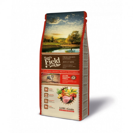 Croquettes Chien Pauvre en céréales Sam's Field Fresh Adult Mini Chicken & Potato Sac de 2.5 ou 13 kg Croquettes Chien Pauvre en céréales Sam's Field Fresh Adult Mini Chicken & Potato Sac de 2.5 ou 13 kg