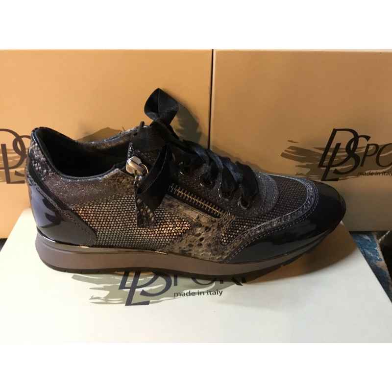 Basket DLSPORT avec lacet et zip GRIS CUIR VERNIS tout cuir