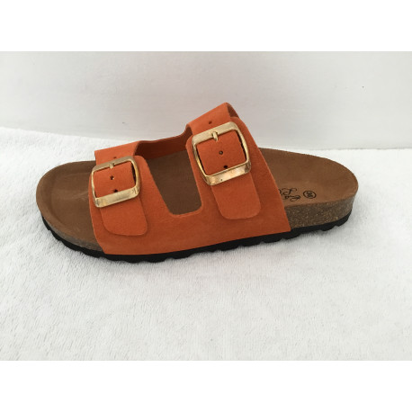 Mule ou claquette avec 2 boucles 3524-8 Maison de l’espadrille ORANGE plate, mode, femme