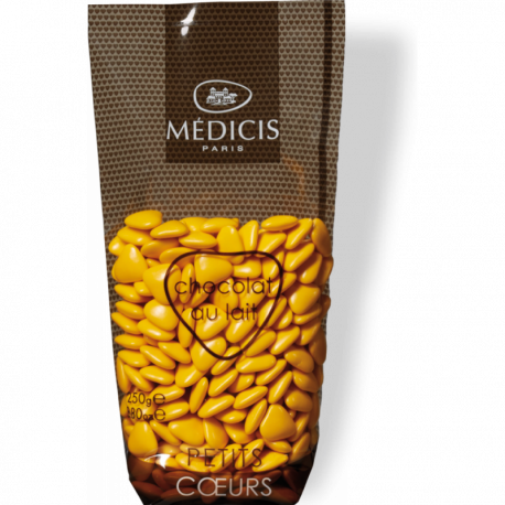 DRAGEE CHOCOLAT PETITS COEURS MEDICIS JAUNE D'OR 250g