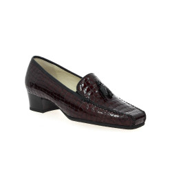 Mocassin PALOMBE de Chaussures MARCO en cuir agneau garniture vernis rubis cherry T 4 cm